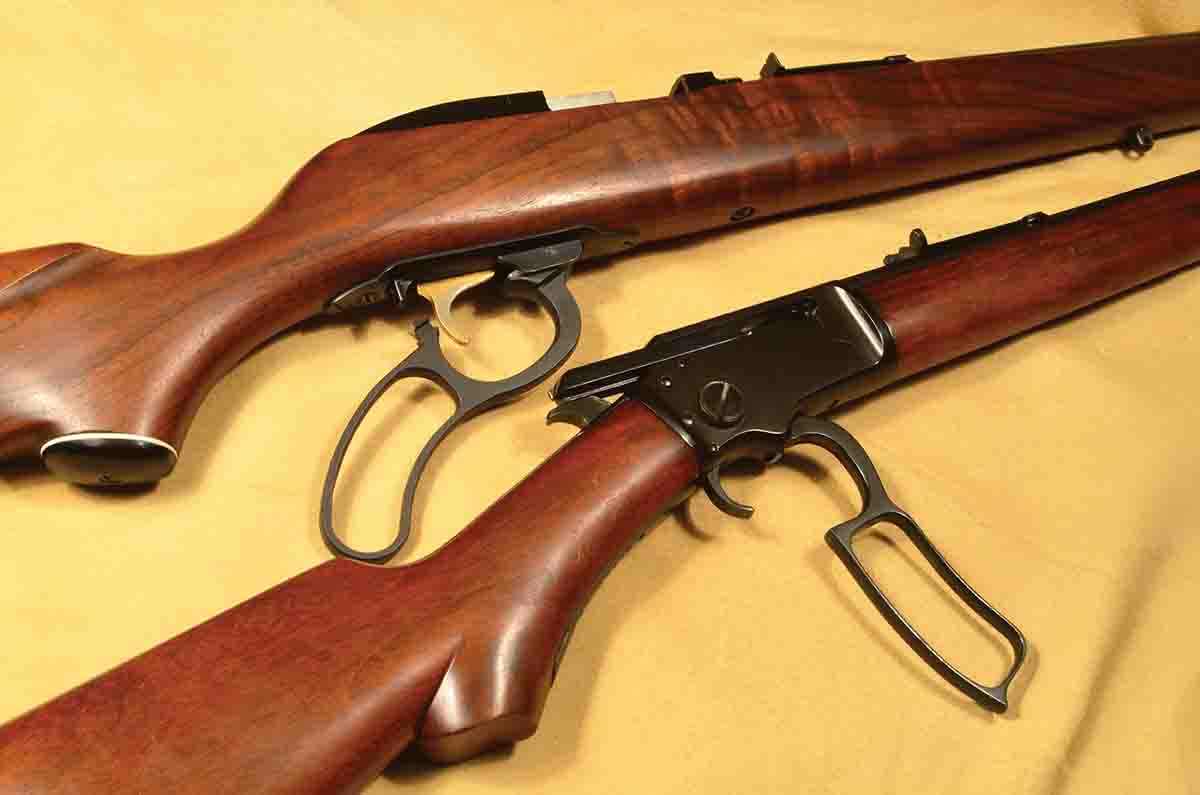 The short-throw Levermatic series (top) was supposed to improve on rifles such as the Model 39 with its full lever throw. The 39 series rifles outlasted them by 50 years (and counting) and by more than two million rifles.